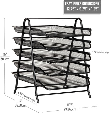 Mind Reader 5-Tier Paper Tray Organizer, Vertical Desktop File Storage Rack - Image 3