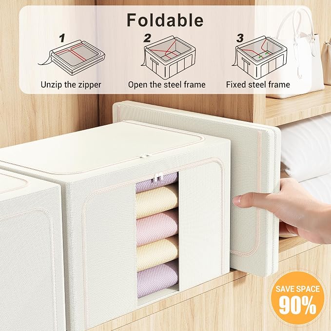 Clothes Storage Bins with Metal Frame, Foldable Clothes Organizers Storage - Image 4