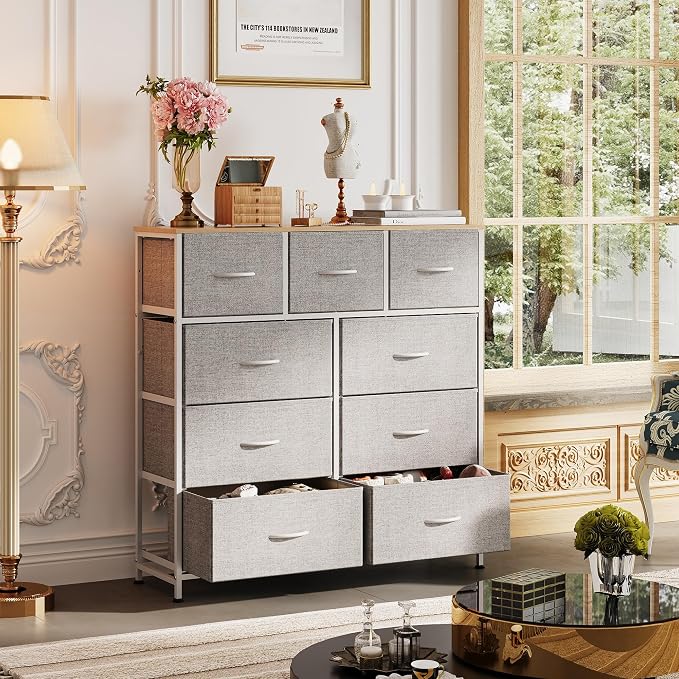 WLIVE Tall Dresser for Bedroom, 9 Drawer Chest of Drawers, Light Grey | 9 roomy - Image 4