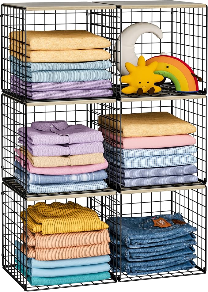 Hencawima 6 Pack Stackable Closet Organizers and Storage Basket, Closet Shelves by Hencawima