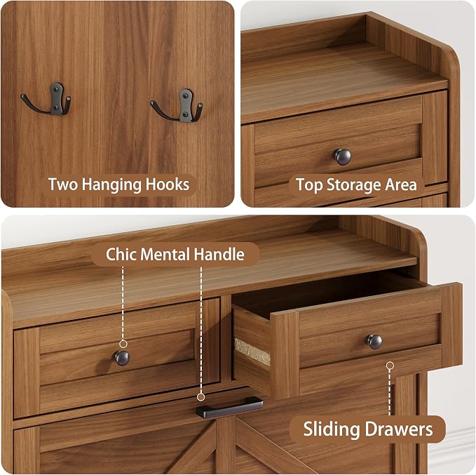 Shoe Cabinet with 2 Flip Drawers & 2 Top Drawers, Hidden Slim Shoe Rack - Image 6