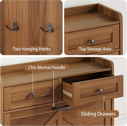 Shoe Cabinet with 2 Flip Drawers & 2 Top Drawers, Hidden Slim Shoe Rack - Image 6