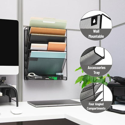 Mind Reader 5-Pocket Vertical File Storage, Desktop Organizer, Wall Mount - Image 4