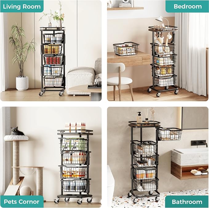 5 Tier Rotating Kitchen Storage Cart, Fruit Vegetable Potato Rack Stand | - Image 4
