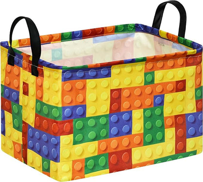Colorful Building Blocks Print Storage Basket, Waterproof Lining Organizer Bins by Unknown