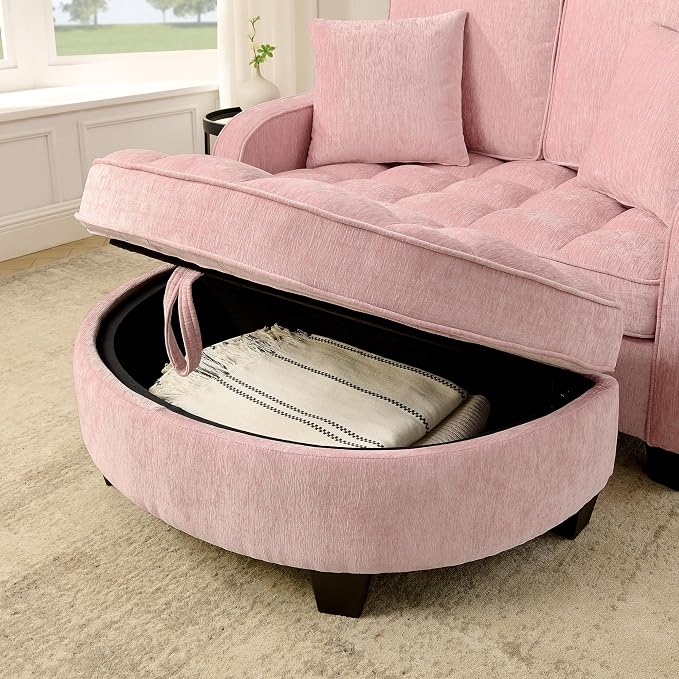ERYE Chenille Tufted Loveseat Sofa and Ottoman Set, Tufted Recliner Sleeper - Image 5