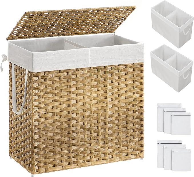 SONGMICS Laundry Hamper with Lid, 130L Clothes Hamper with 2 Removable Liner by SONGMICSbySONGMICSHOME