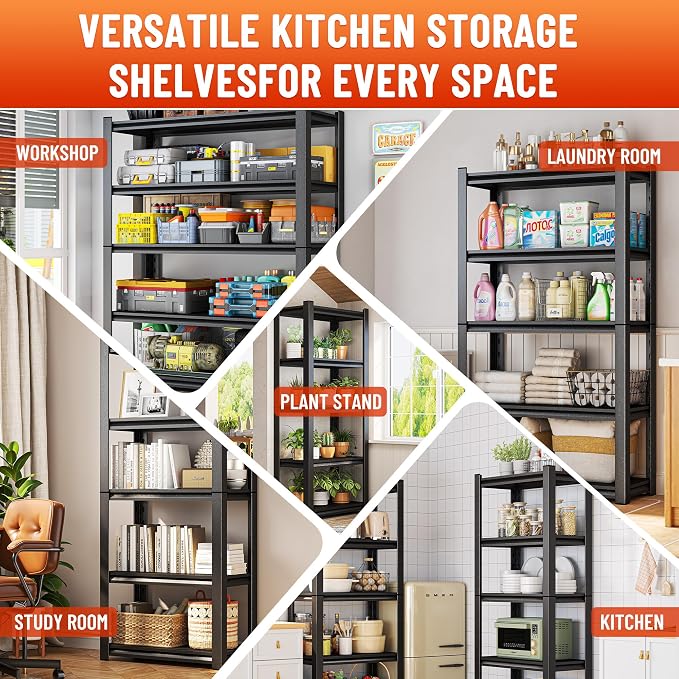 4-Tier Metal Storage Shelves, Adjustable Heavy Duty Shelving Units, Kitchen - Image 7