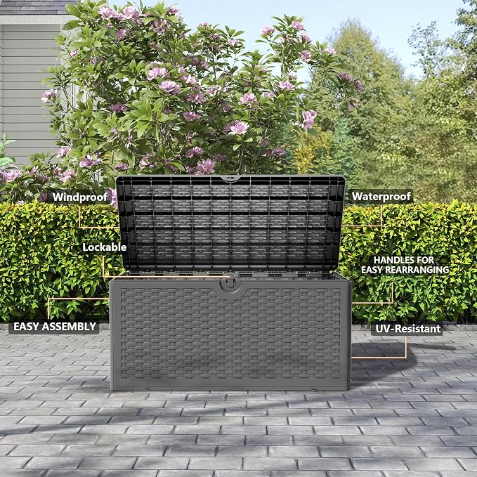 90 Gallon Plus Outdoor Storage Box Waterproof Lockable Resin Deck Box Large - Image 2