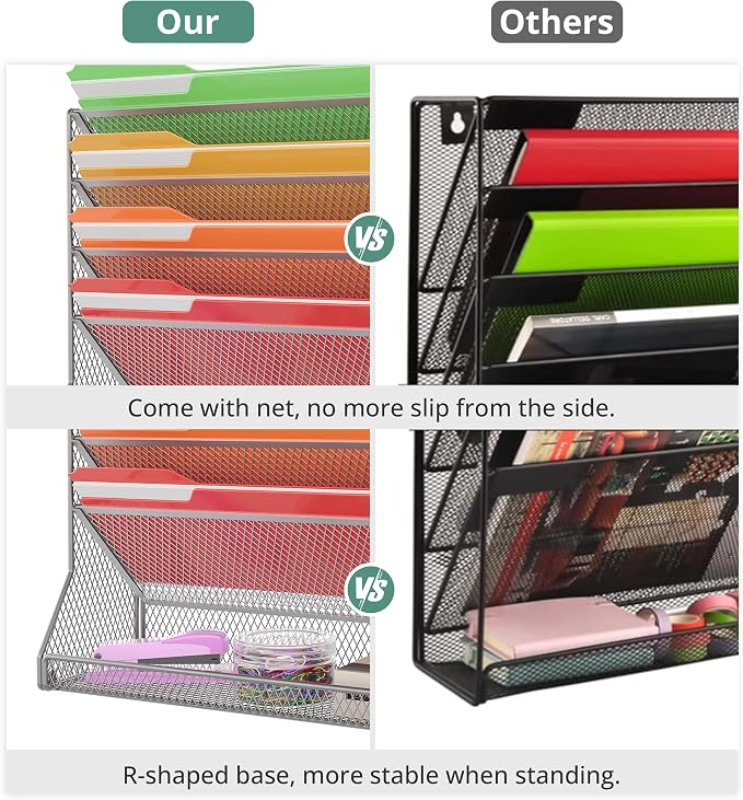 File Organizer Wall Mounted 4 Tiers Durable Adjustable Metal Vertical Hanging - Image 6