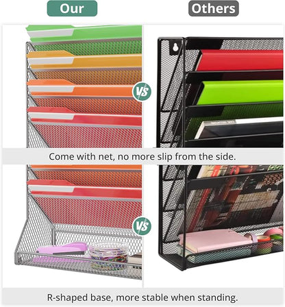 File Organizer Wall Mounted 4 Tiers Durable Adjustable Metal Vertical Hanging - Image 6