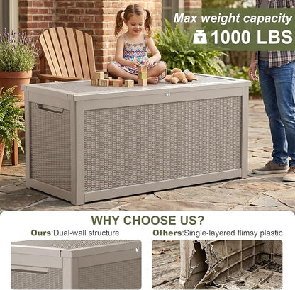 325 Gallon Outdoor Storage Box Waterproof, Large Deck Box Lockable Resin - Image 4
