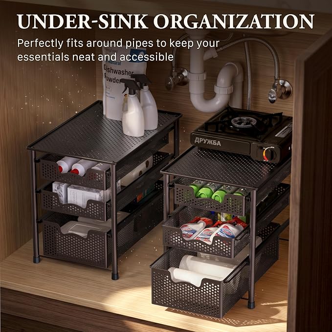 Simple Houseware Stackable 3 Tier Sliding Basket Organizer Drawer - Image 6