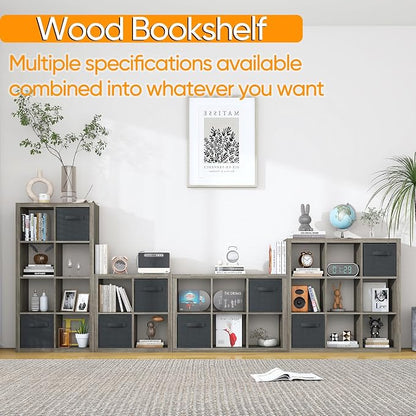 furtble Bookshelf with Storage Bins, 12-Cube Storage Organizer, Modern Wood - Image 4