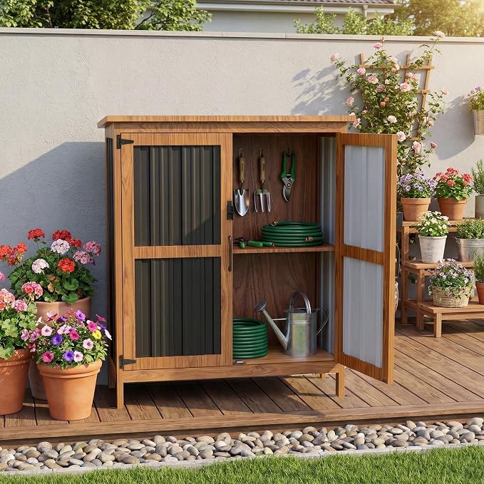 Devoko Metal & Wood Weatherproof Garden Storage Shed - Image 6