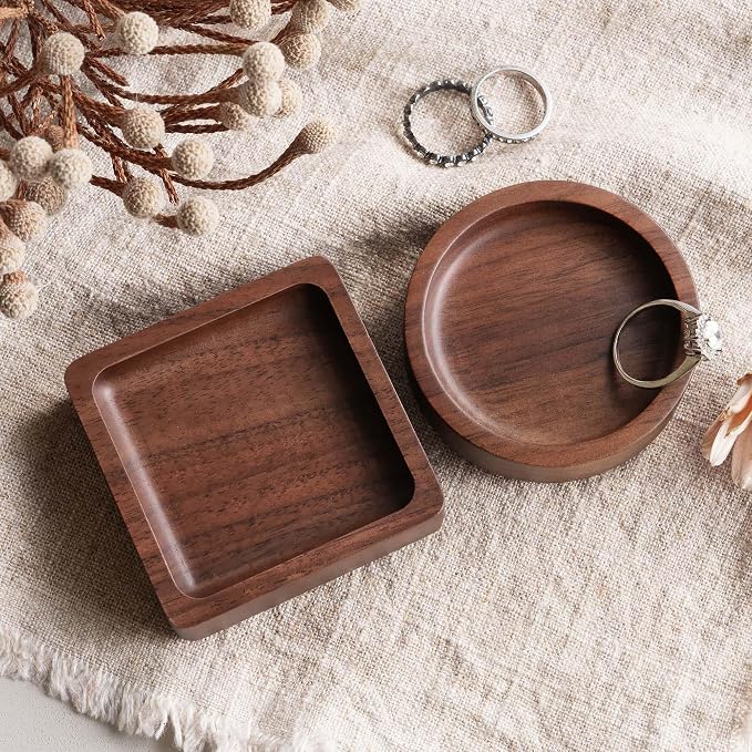 Walnut Wood Ring Holder, Engraved Jewelry Dish and Storage Tray, Unique Gift - Image 8