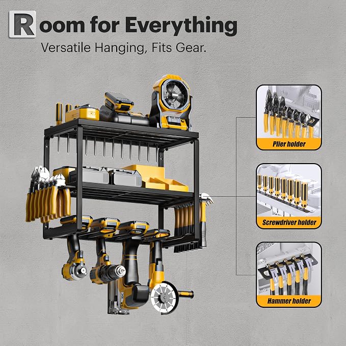 Spampur Power Tool Organizer, 3 Layers 4 Drill Holder Wall Mount | Garage - Image 3