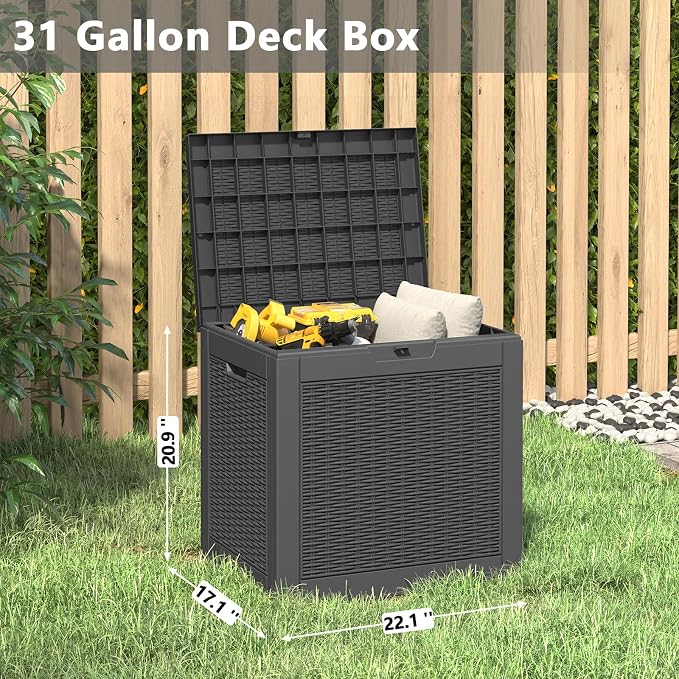 Deck Box, 31 Gallon Resin Outdoor Storage Box, Waterproof and UV Resistant - Image 3