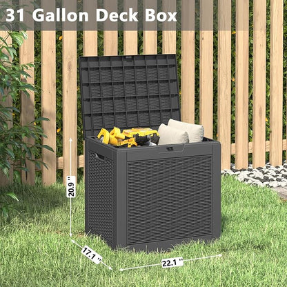 Deck Box, 31 Gallon Resin Outdoor Storage Box, Waterproof and UV Resistant - Image 3