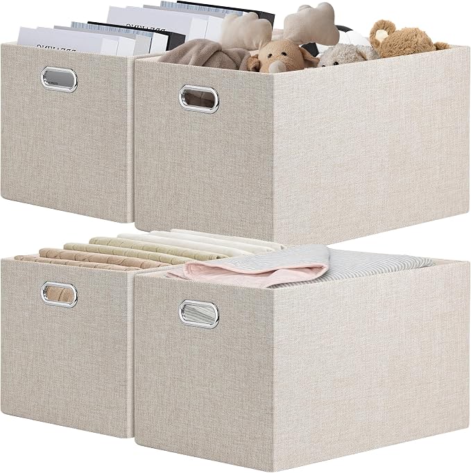 Posprica Closet Storage Bins, 4 Pack Large Closet Shelf Organizers, Linen by Posprica