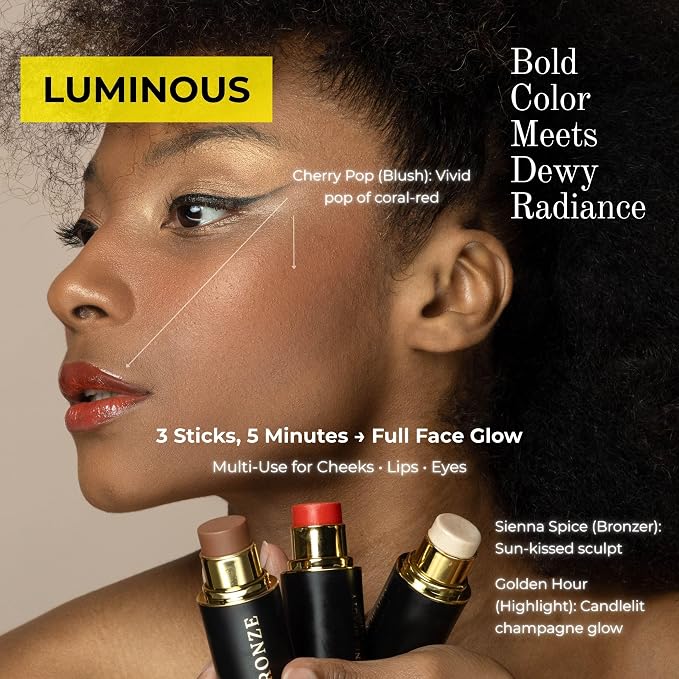 Cream Contour Stick Set – Blush, Bronzer & Highlighter Trio | Hydrating - Image 3