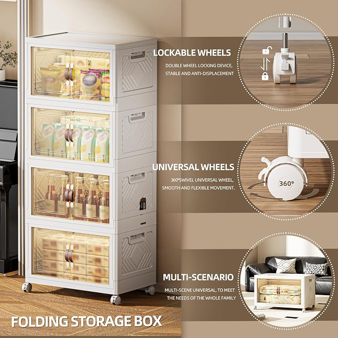 340 QT / 85 Gal Magnetic Door Storage Bins Collapsible Stackable w/1 Lid - Image 6