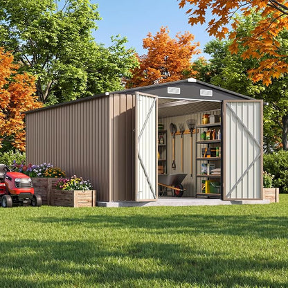 JUMMICO 10x12 FT Outdoor Storage Shed, Heavy Duty Metal Shed by JUMMICO