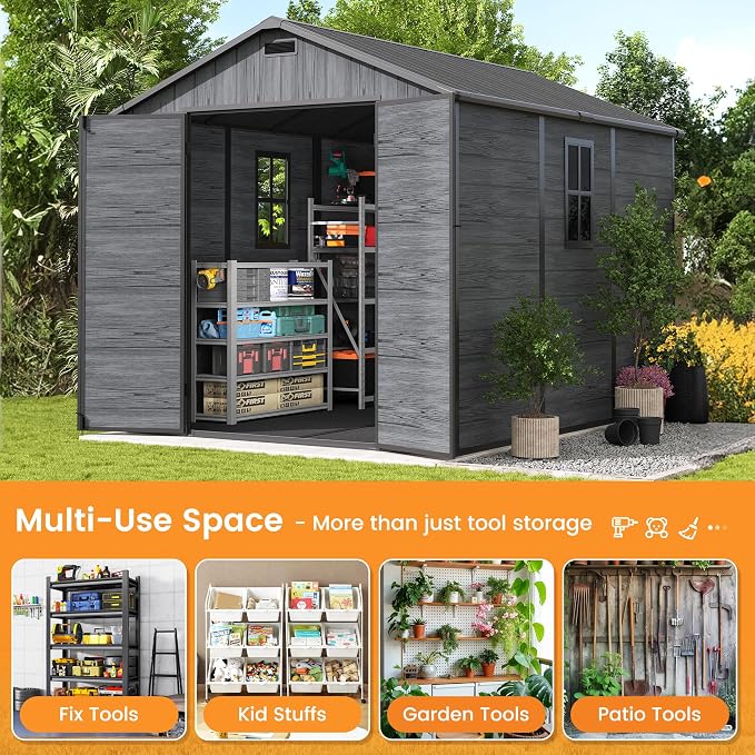 UDPATIO Outdoor Resin Storage Shed 8 x 10 FT, Plastic Storage Shed - Image 5