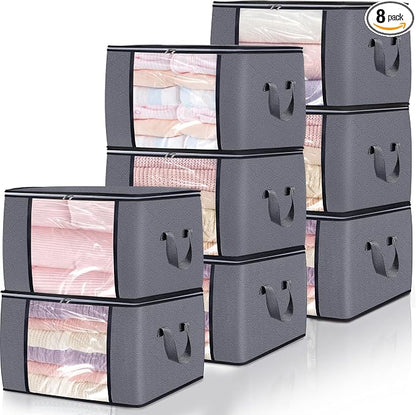 90L Large Blanket Storage Bags, 8 Pack Clothes Storage Bag Comforter Storage Bin by BiCINE