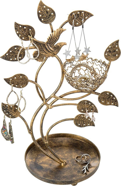 MyGift 14-Inch Bronze-Tone Tree & Bird Nest Earring Stand Jewelry Tower by MyGiftHome