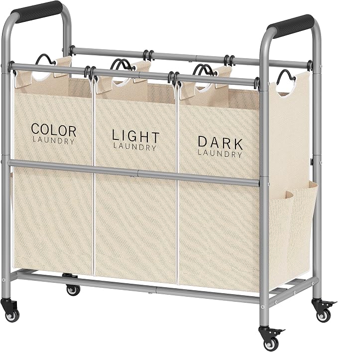 Tajsoon 3 Bag Laundry Sorter Cart, Laundry Hamper Sorter Basket by Tajsoon