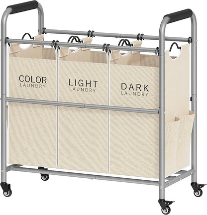 Tajsoon 3 Bag Laundry Sorter Cart, Laundry Hamper Sorter Basket by Tajsoon