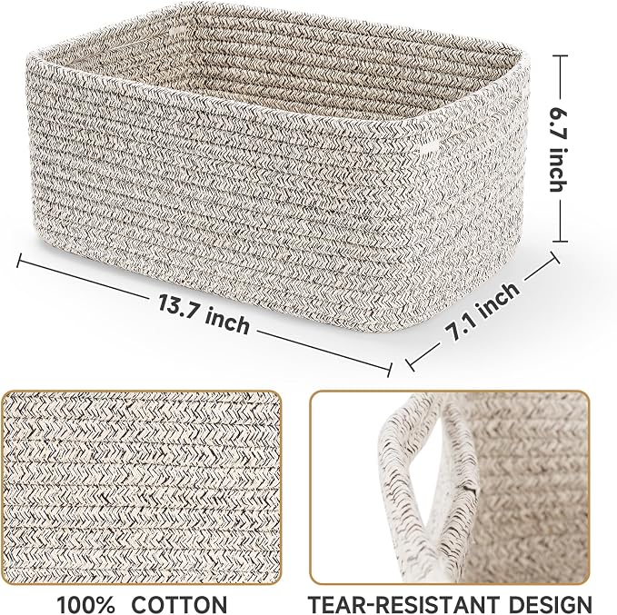 3-Pack Storage Baskets for Organizing | Woven Shelf Toy Basket | Rope Baskets - Image 2