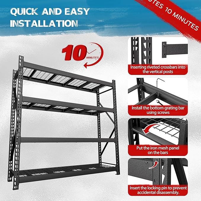 BlueWish 8000LBS Storage Shelves, 91 "W x 24 "D x 87 "H 4-Tier Adjustable Metal - Image 5