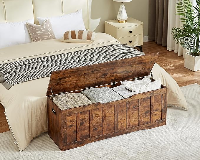 VANKILEY 51.2" Storage Chest Extra Large, Wooden Storage Bench, Rustic Brown | - Image 5