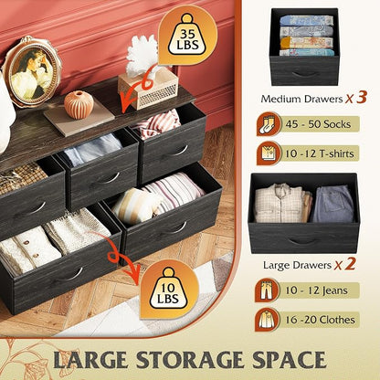 WLIVE Wide Dresser for Bedroom, 5 Drawer Chest of Drawers, Wide storage design - Image 5