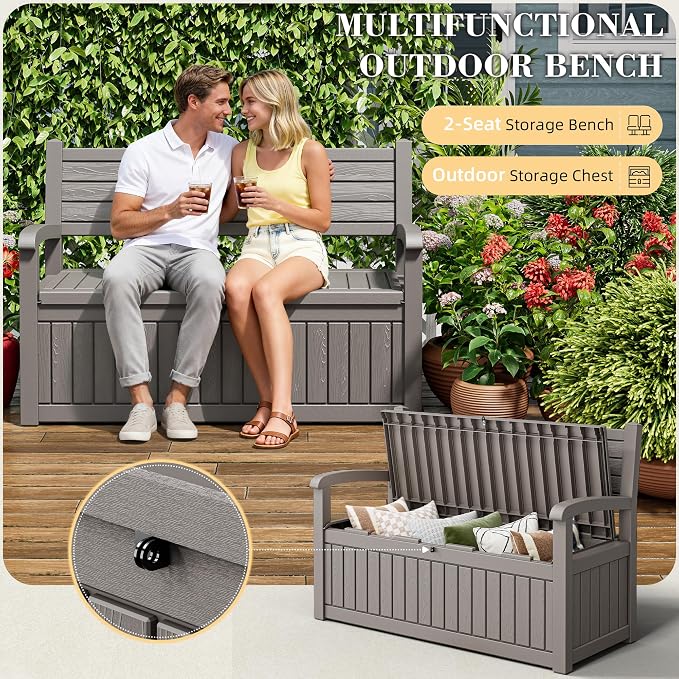 80-Gallon Lockable Outdoor Storage Bench, Waterproof Outdoor Deck Storage Boxes - Image 4