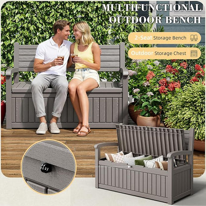 80-Gallon Lockable Outdoor Storage Bench, Waterproof Outdoor Deck Storage Boxes - Image 4