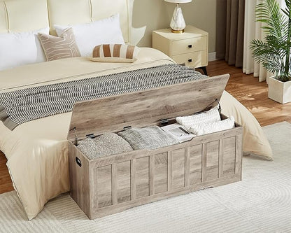VANKILEY 51.2" Storage Chest Extra Large, Wooden Storage Bench, Greige | Chest - Image 5