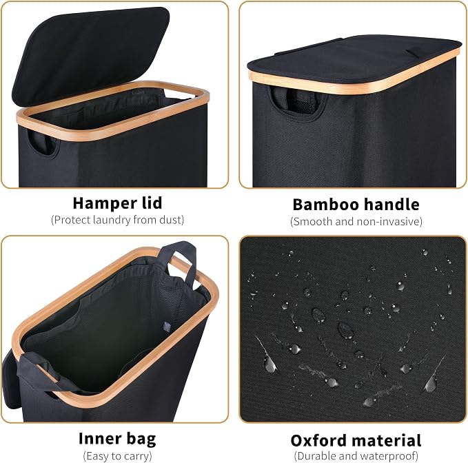 iEGrow 60L Slim Laundry Hamper, Narrow Laundry Basket - Image 2