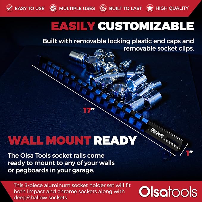 Olsa Tools Aluminum Socket Organizer, 3/8-Inch Drive x 18 Clips, 1/2-Inch Drive - Image 3