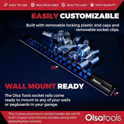Olsa Tools Aluminum Socket Organizer, 3/8-Inch Drive x 18 Clips, 1/2-Inch Drive - Image 3