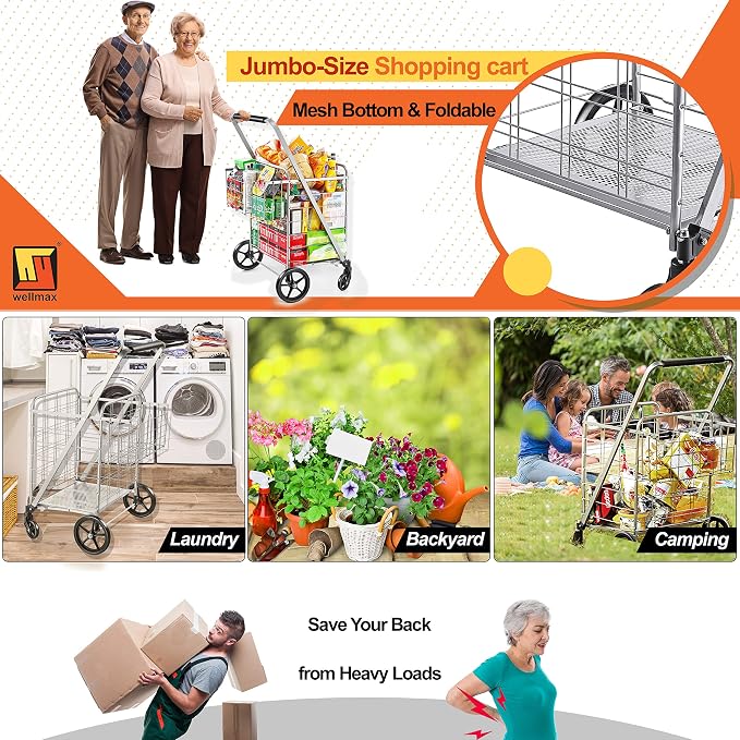 Wellmax Folding Grocery Cart - Image 6