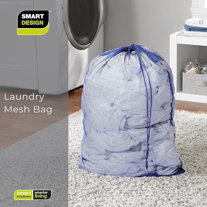 Smart Design Mesh Laundry Bag w/ Handle & Push Lock Drawstring - Image 7