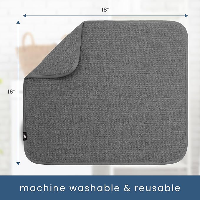 S&T INC. Dish Drying Mat 2 Pack, 16” x 18”, Absorbent Microfiber Kitchen - Image 6