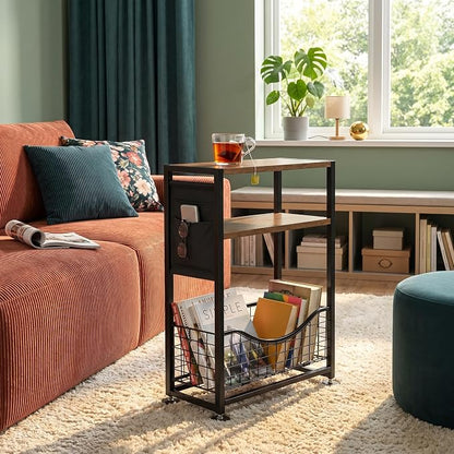Skinny Side Table with Storage, 3 Tier Slim Side Tables - Image 2