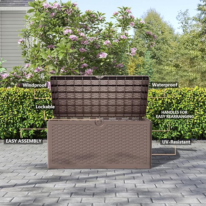 90 Gallon Pro Outdoor Storage Box Waterproof Lockable Resin Deck Box Large - Image 2