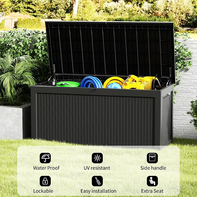 320 Gallon Deck Box, Resin Outdoor Indoor Waterproof Storage Box, Lockable - Image 5