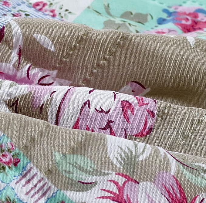 Brilliant Sunshine Blue and Green Rose Patchwork Couch Armrest 5 Pockets - Image 5