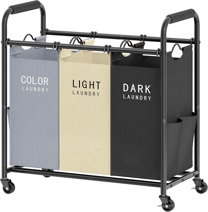 Tajsoon 3 Bag Laundry Sorter Cart, Laundry Hamper Sorter Basket by Tajsoon